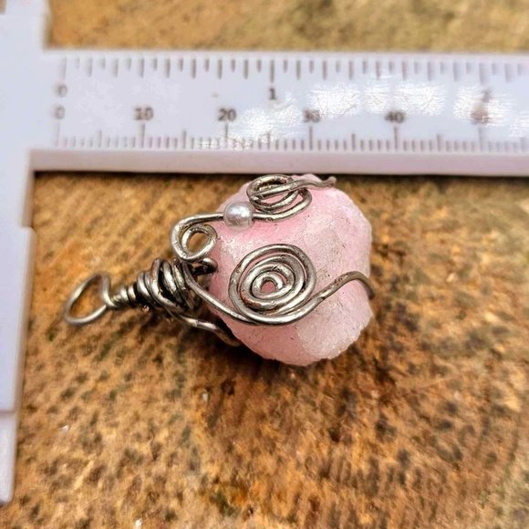 Beautiful Nature Pink Calcite Wire Wrapped Pendant Necklace - Picture 9 of 10
